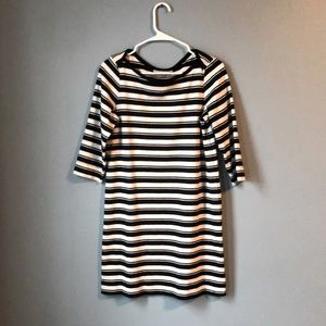 Loft dress size small. Black and white stripes with 3/4 length sleeve.